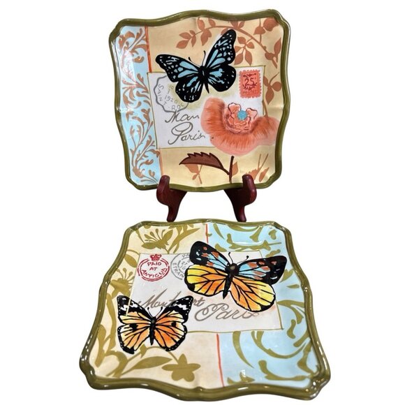 2 Butterfly by Certified international /Jennifer Brinley Square Salad Plate 8.5' - Picture 1 of 8